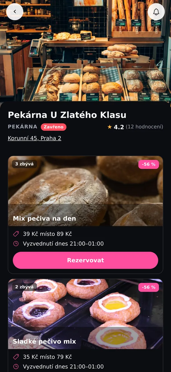 Profil pekárny s hodnocením, adresou a dnešními nabídkami