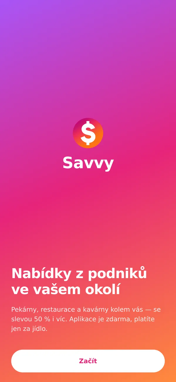 Úvodní obrazovka aplikace Savvy: Nabídky z podniků ve vašem okolí